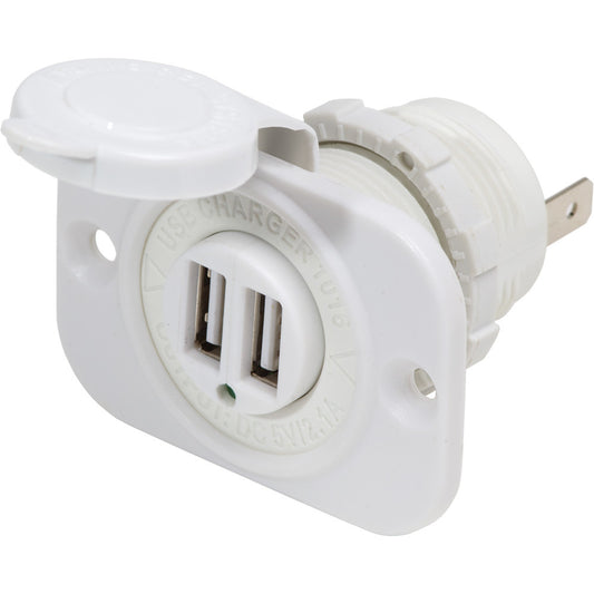 Blue Sea 12V DC Dual USB Charger Socket - White - Reel Draggin' Tackle