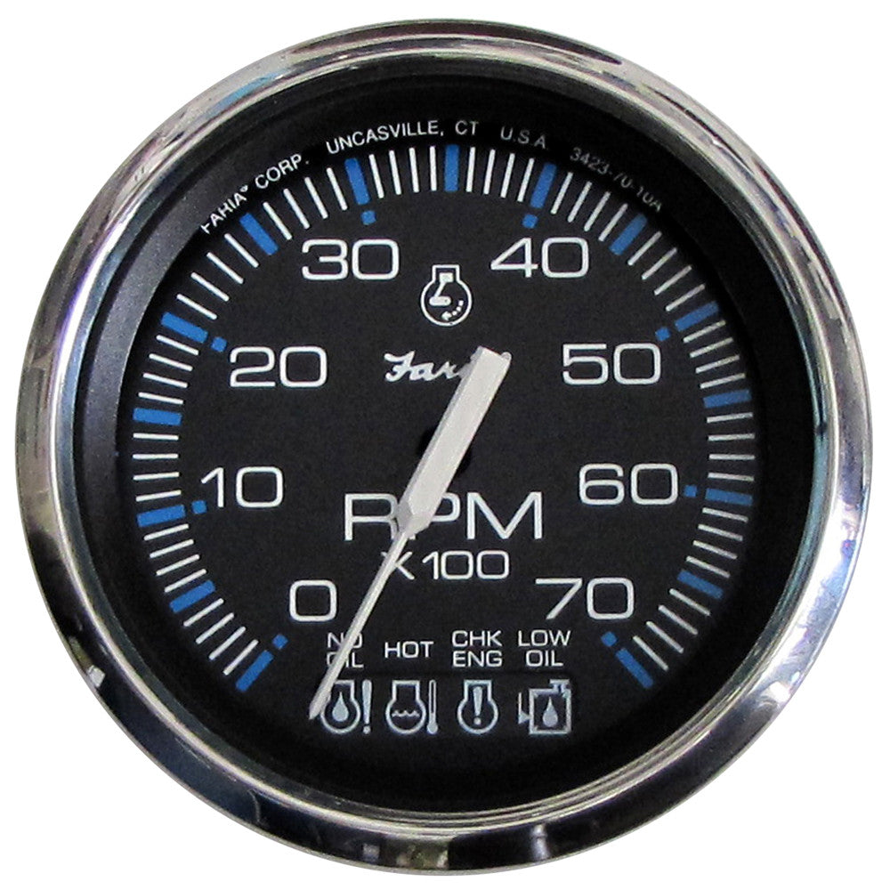 Faria Chesapeake Black SS 4" Tachometer w/Systemcheck Indicator - 7,000 RPM (Gas - Johnson/Evinrude Outboard) - Reel Draggin' Tackle