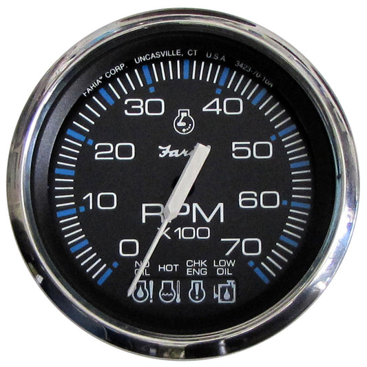 Faria Chesapeake Black SS 4" Tachometer w/Systemcheck Indicator - 7,000 RPM (Gas - Johnson/Evinrude Outboard) - Reel Draggin' Tackle