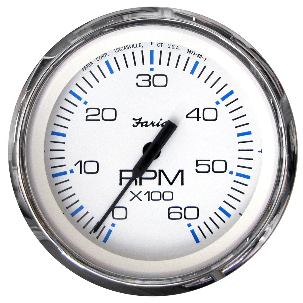 Faria Chesapeake White SS 4&#34; Tachometer - 6,000 RPM (Gas - Inboard & I/O) - Reel Draggin' Tackle