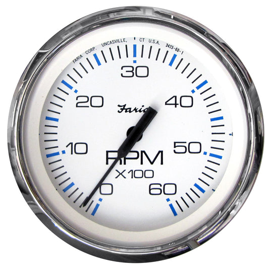 Faria Chesapeake White SS 4" Tachometer - 6,000 RPM (Gas - Inboard & I/O) - Reel Draggin' Tackle