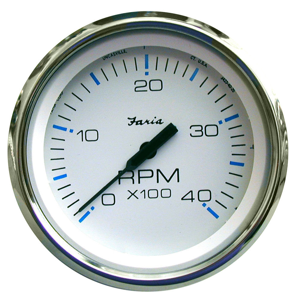 Faria Chesapeake White SS 4&#34; Tachometer - 4,000 RPM (Diesel - Mechanical Takeoff & Var Ratio Alt) - Reel Draggin' Tackle