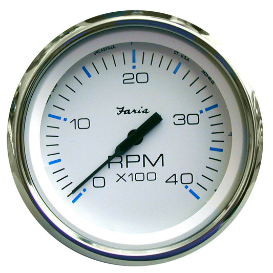 Faria Chesapeake White SS 4" Tachometer - 4,000 RPM (Diesel - Mechanical Takeoff & Var Ratio Alt) - Reel Draggin' Tackle