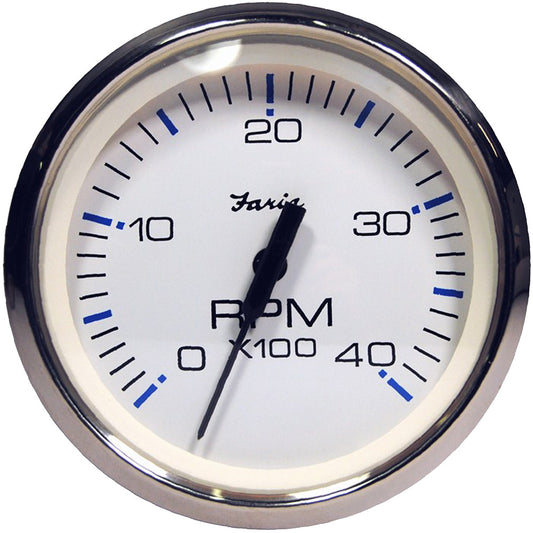 Faria Chesapeake White SS 4" Tachometer - 4,000 RPM (Diesel - Magnetic Pick-Up) - Reel Draggin' Tackle