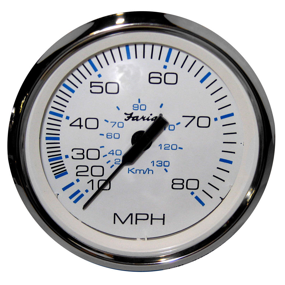 Faria Chesapeake White SS 4" Speedometer - 80MPH (Mechanical) - Reel Draggin' Tackle