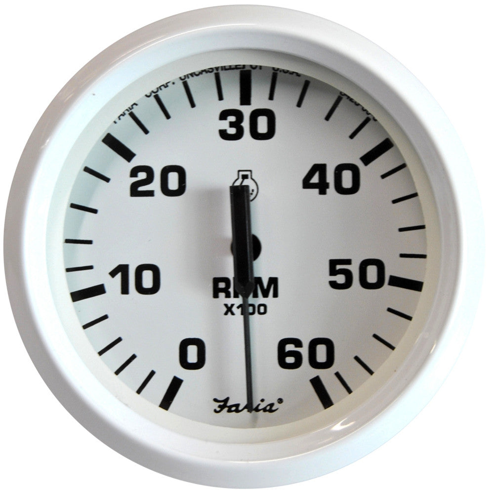 Faria Dress White 4&#34; Tachometer - 6,000 RPM (Gas - Inboard & I/O) - Reel Draggin' Tackle