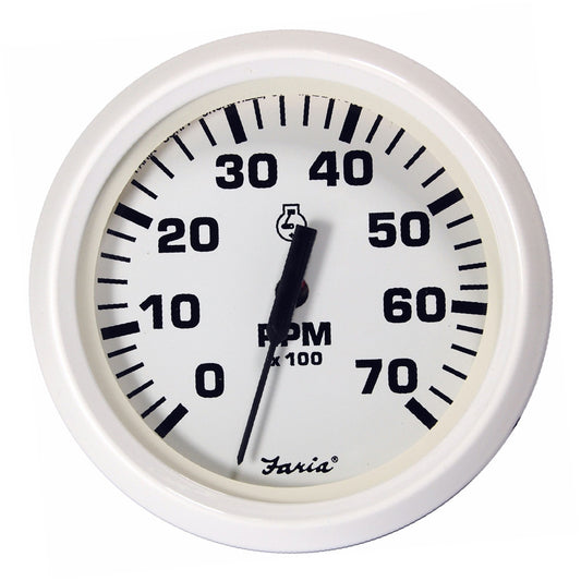 Faria Dress White 4" Tachometer - 7,000 RPM (Gas - All Outboards) - Reel Draggin' Tackle