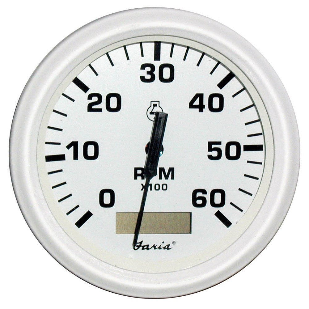 Faria Dress White 4&#34; Tachometer w/Hourmeter - 6,000 RPM (Gas - Inboard) - Reel Draggin' Tackle