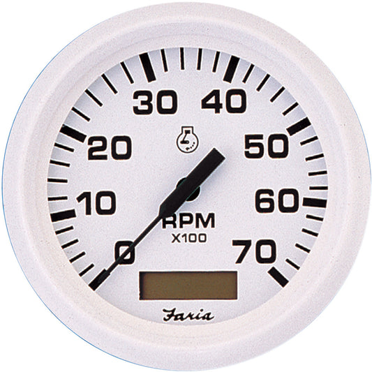 Faria Dress White 4" Tachometer w/Hourmeter - 7,000 RPM (Gas - Outboard) - Reel Draggin' Tackle