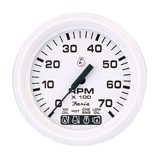 Faria Dress White 4" Tachometer w/Systemcheck Indicator - 7,000 RPM (Gas - Johnson/Evinrude Outboard) - Reel Draggin' Tackle