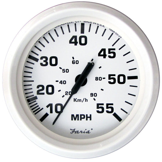 Faria Dress White 4" Speedometer - 55MPH (Mechanical) - Reel Draggin' Tackle