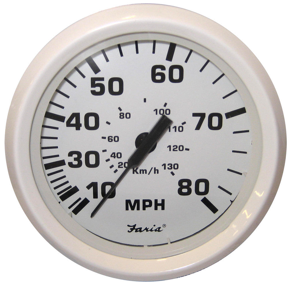 Faria Dress White 4" Speedometer - 80MPH (Mechanical) - Reel Draggin' Tackle