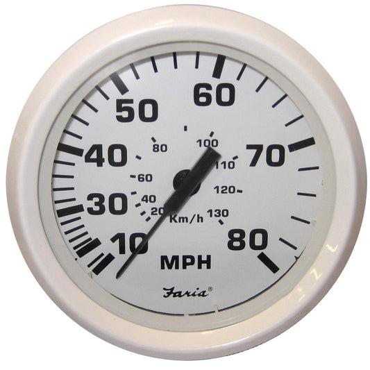 Faria Dress White 4" Speedometer - 80MPH (Mechanical) - Reel Draggin' Tackle