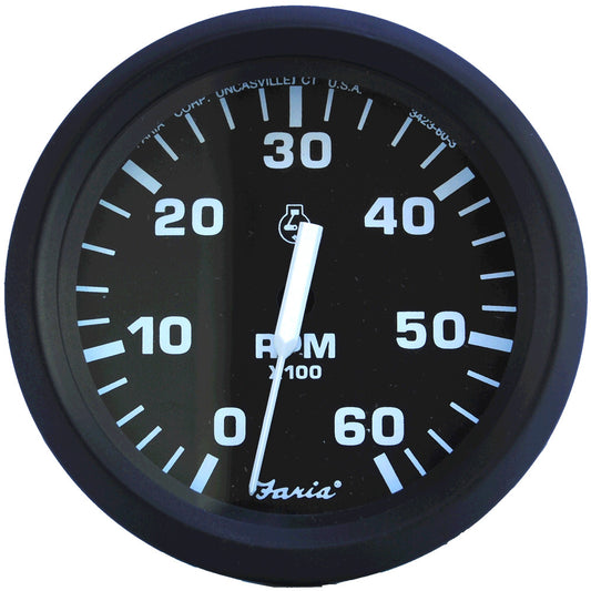 Faria Euro Black 4" Tachometer - 6,000 RPM (Gas - Inboard & I/O) - Reel Draggin' Tackle