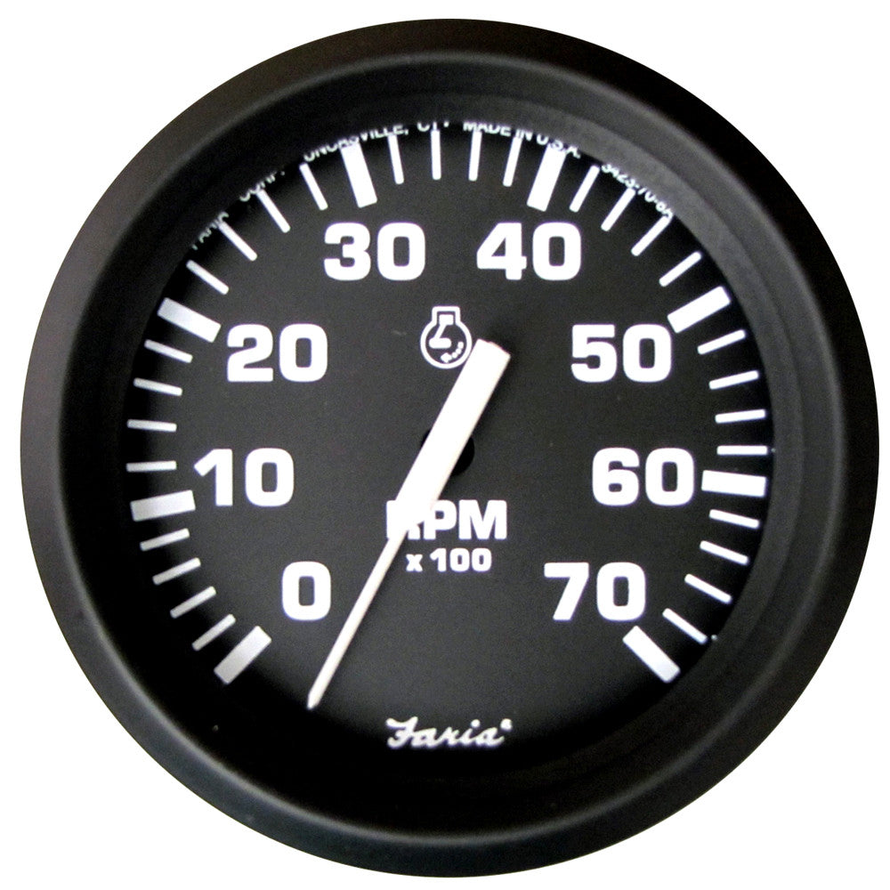 Faria Euro Black 4&#34; Tachometer - 7,000 RPM (Gas - All Outboard) - Reel Draggin' Tackle