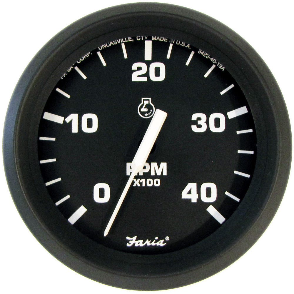 Faria Euro Black 4" Tachometer - 4,000 RPM (Diesel - Mechanical Takeoff & Var Ratio Alt) - Reel Draggin' Tackle