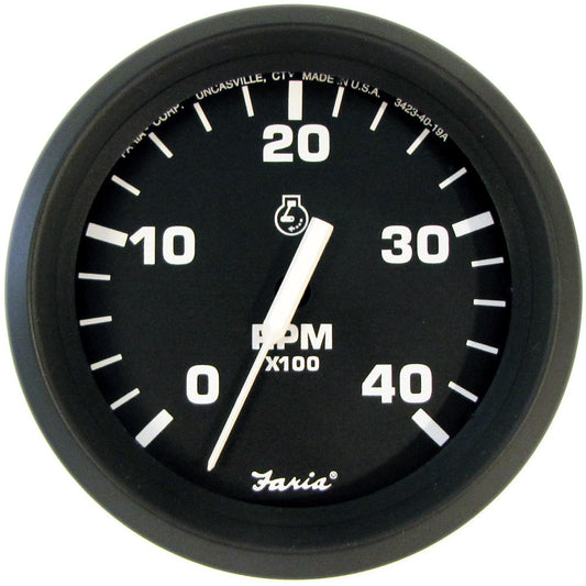 Faria Euro Black 4" Tachometer - 4,000 RPM (Diesel - Mechanical Takeoff & Var Ratio Alt) - Reel Draggin' Tackle