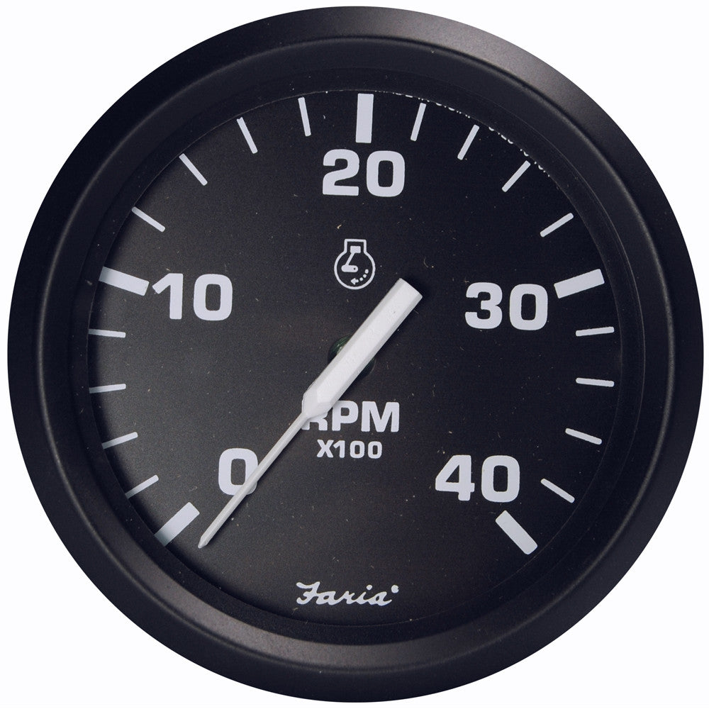 Faria Euro Black 4" Tachometer - 4,000 RPM (Diesel - Magnetic Pick-Up) - Reel Draggin' Tackle