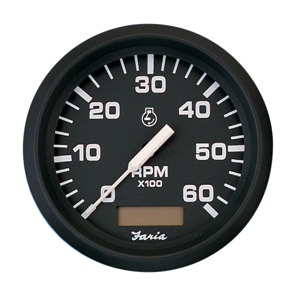 Faria Euro Black 4&#34; Tachometer w/Hourmeter - 6,000 RPM (Gas - Inboard) - Reel Draggin' Tackle