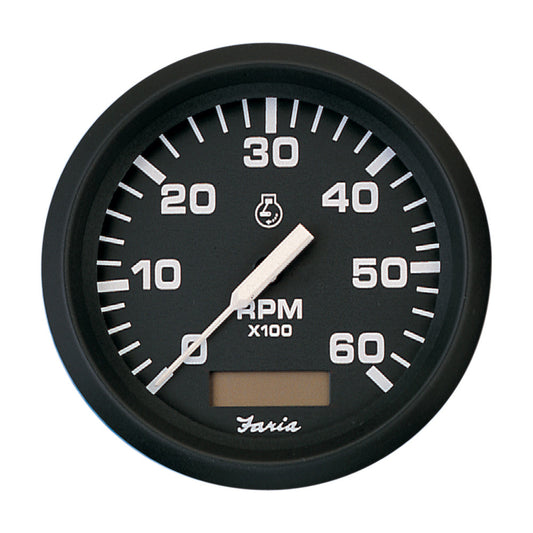 Faria Euro Black 4" Tachometer w/Hourmeter - 6,000 RPM (Gas - Inboard) - Reel Draggin' Tackle