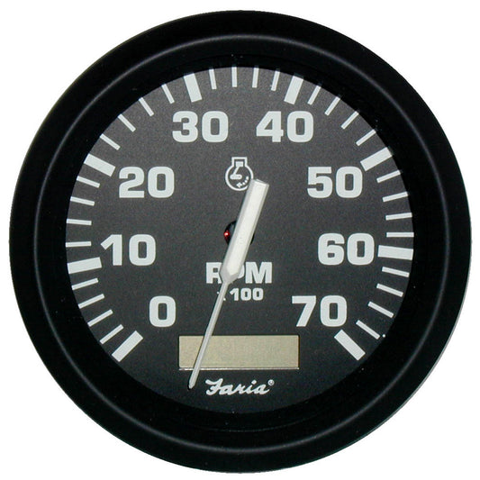 Faria Euro Black 4" Tachometer w/Hourmeter - 7,000 RPM (Gas - Outboard) - Reel Draggin' Tackle