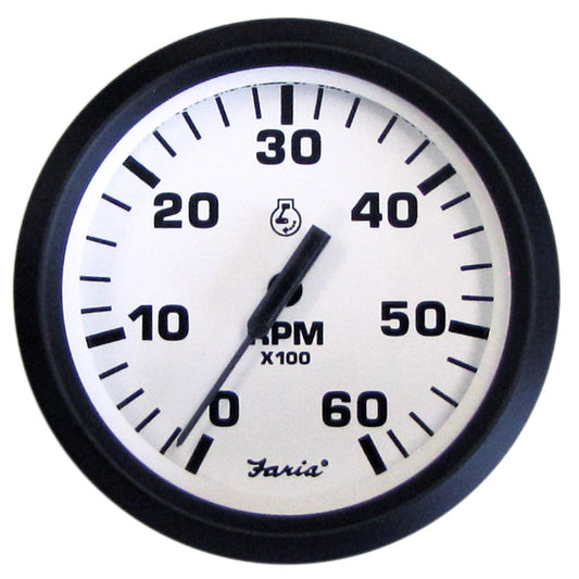 Faria Euro White 4" Tachometer - 6,000 RPM (Gas - Inboard & I/O) - Reel Draggin' Tackle
