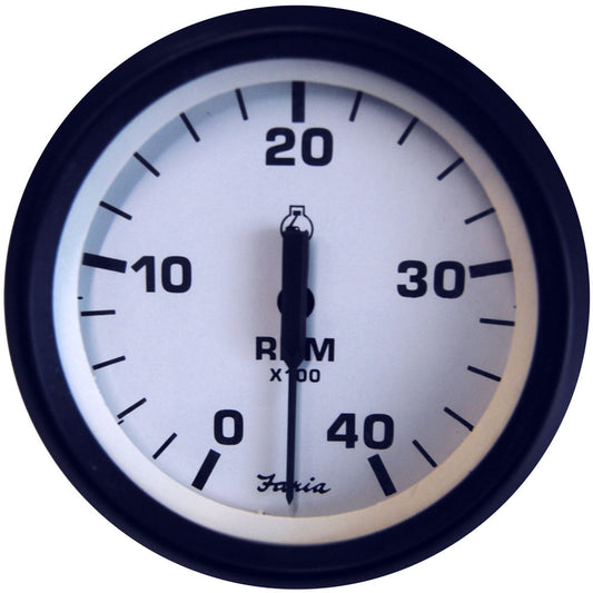 Faria Euro White 4" Tachometer - 4,000 RPM (Diesel - Mechanical Takeoff & Var Ratio Alt) - Reel Draggin' Tackle