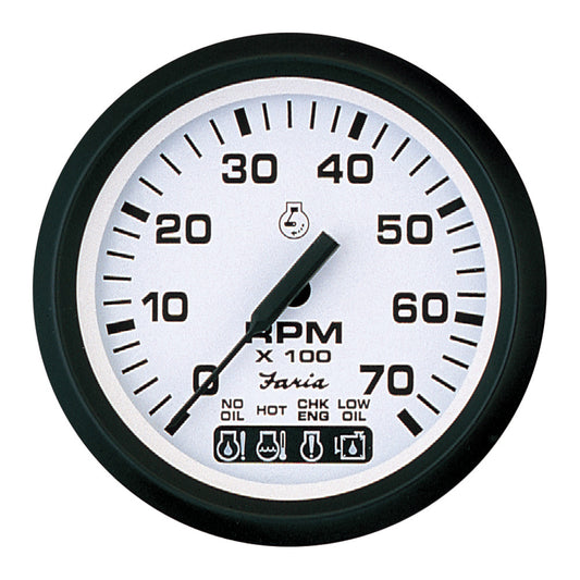 Faria Euro White 4" Tachometer w/Systemcheck Indicator - 7,000 RPM (Gas - Johnson/Evinrude Outboard) - Reel Draggin' Tackle