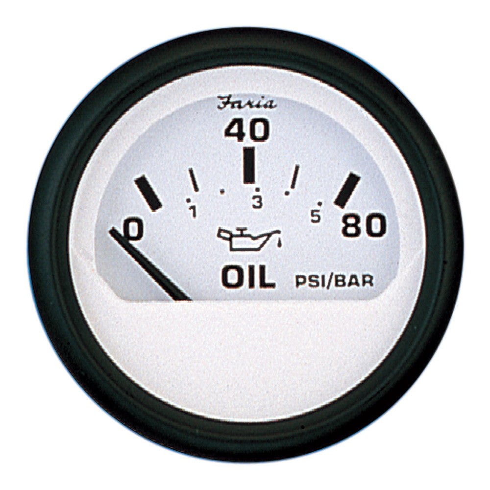 Faria Euro White 2" Oil Pressure Gauge - 80PSI - Reel Draggin' Tackle