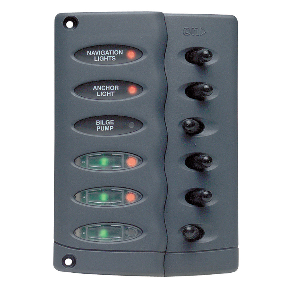 Marinco Contour Switch Panel - Waterproof 6 Way w/Fuse Holder - Reel Draggin' Tackle