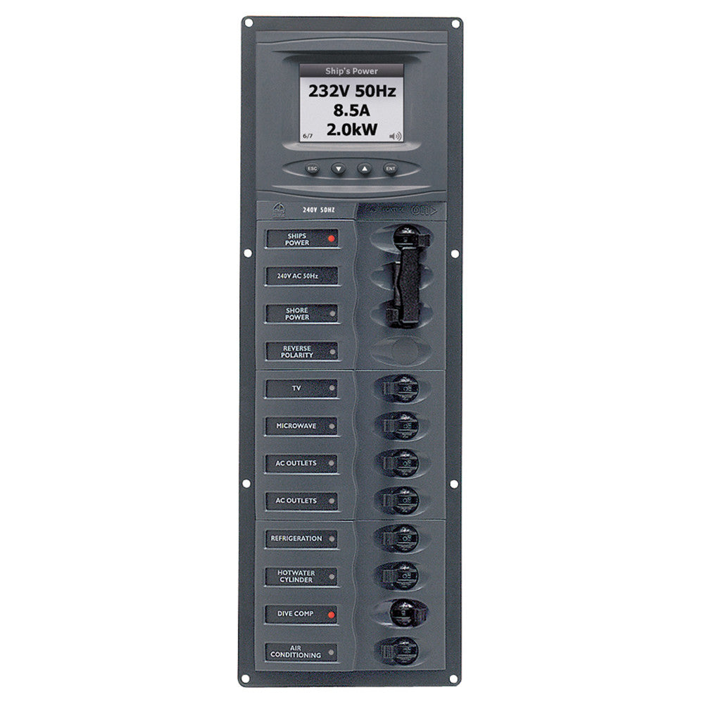BEP AC Circuit Breaker Panel w/Digital Meters, 8SP 2DP AC230V ACSM Stainless Steel Vertical - Reel Draggin' Tackle