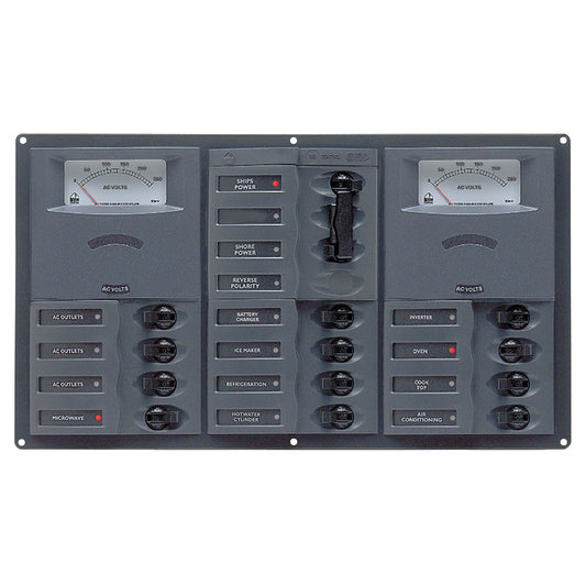 BEP AC Circuit Breaker Panel w/Analog Meters, 12SP 2DP AC230V Stainless Steel Horizonal - Reel Draggin' Tackle