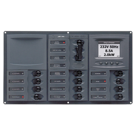 BEP AC Circuit Breaker Panel w/Digital Meters, 12SP 2DP AC230V ACSM Stainless Steel Horizontal - Reel Draggin' Tackle
