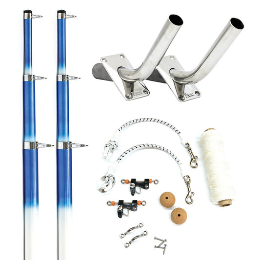 Tigress 15' Fiberglass Telescoping Outrigger System - White/Blue - Reel Draggin' Tackle