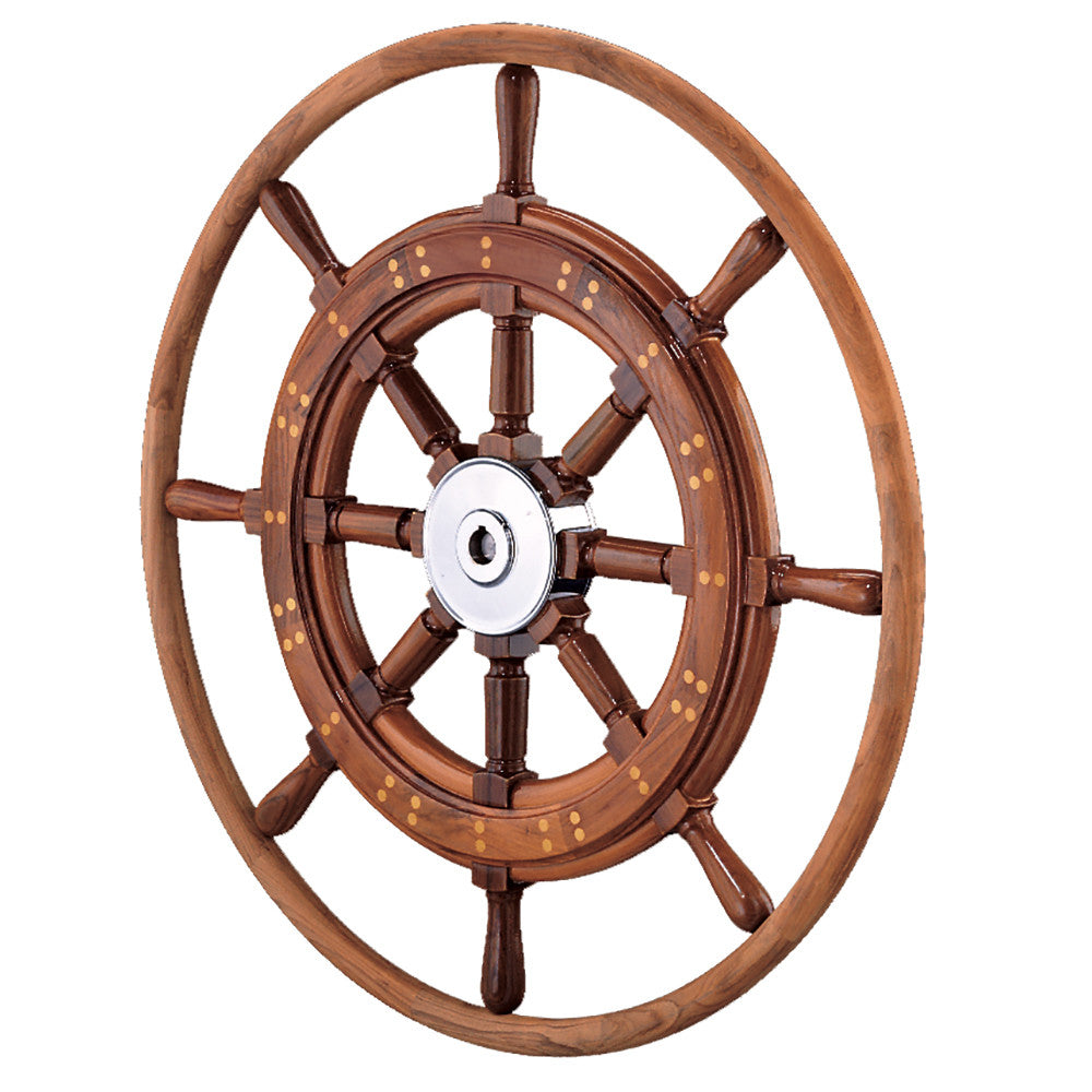 Edson 30" Teak Yacht Wheel w/Teak Rim  Chrome Hub