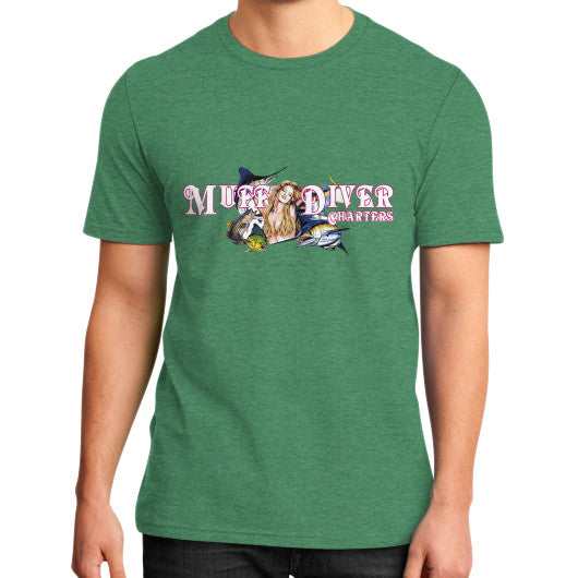 District T-Shirt (on man) Heather green Reel Draggin' Tackle