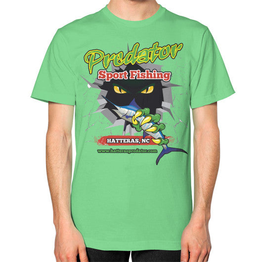 Unisex T-Shirt (on man) Grass Reel Draggin' Tackle