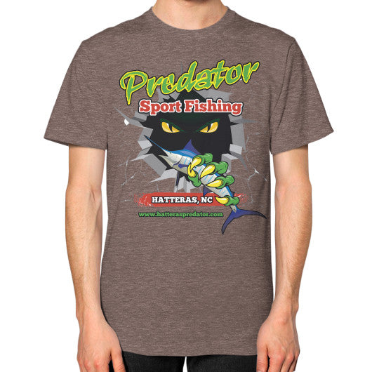 Unisex T-Shirt (on man) Tri-Blend Coffee Reel Draggin' Tackle