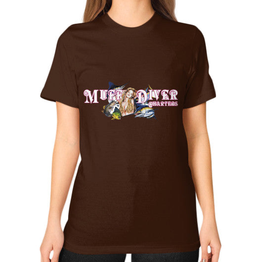 Unisex T-Shirt (on woman) Brown Reel Draggin' Tackle