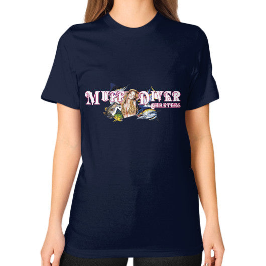 Unisex T-Shirt (on woman) Navy Reel Draggin' Tackle