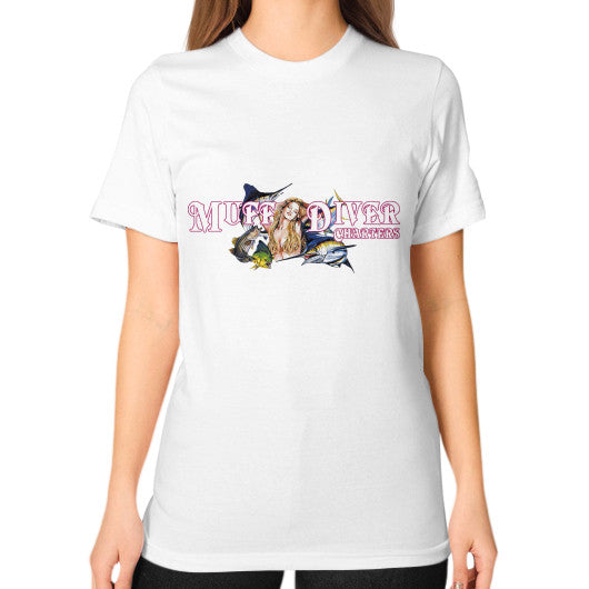 Unisex T-Shirt (on woman) White Reel Draggin' Tackle