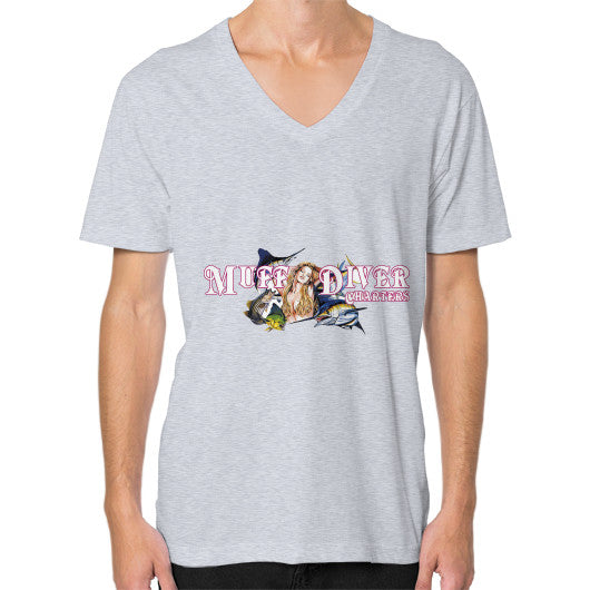 V-Neck (on man) Heather grey Reel Draggin' Tackle