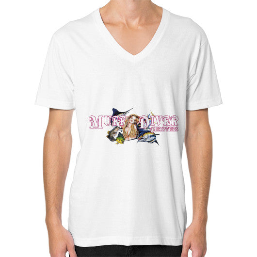 V-Neck (on man) White Reel Draggin' Tackle