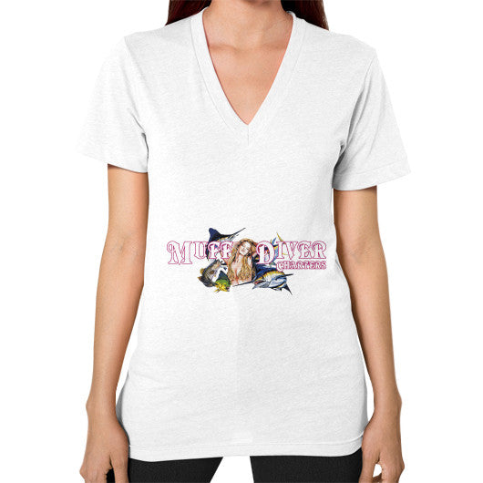 V-Neck (on woman) White Reel Draggin' Tackle