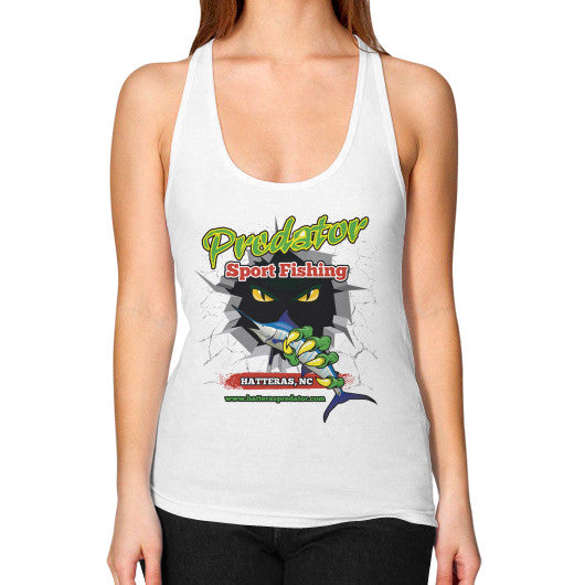 Women's Racerback Tank White Reel Draggin' Tackle