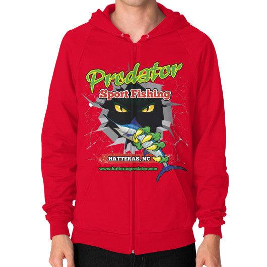 Zip Hoodie (on man) Red Reel Draggin' Tackle