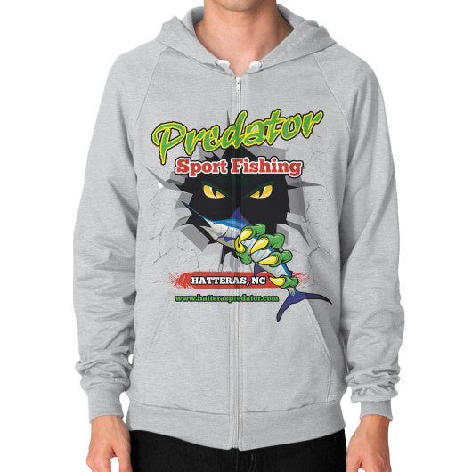 Zip Hoodie (on man) Tri-Blend Silver Reel Draggin' Tackle