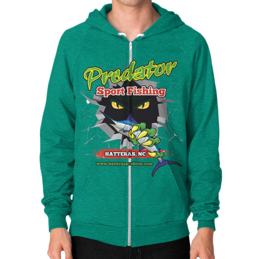Zip Hoodie (on man) Tri-Blend Vintage Green Reel Draggin' Tackle