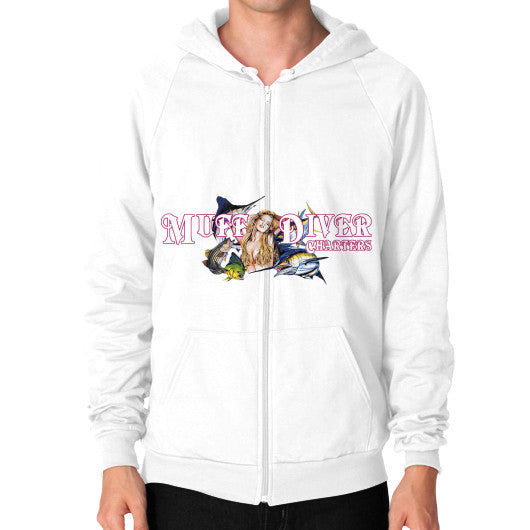 Zip Hoodie (on man) White Reel Draggin' Tackle